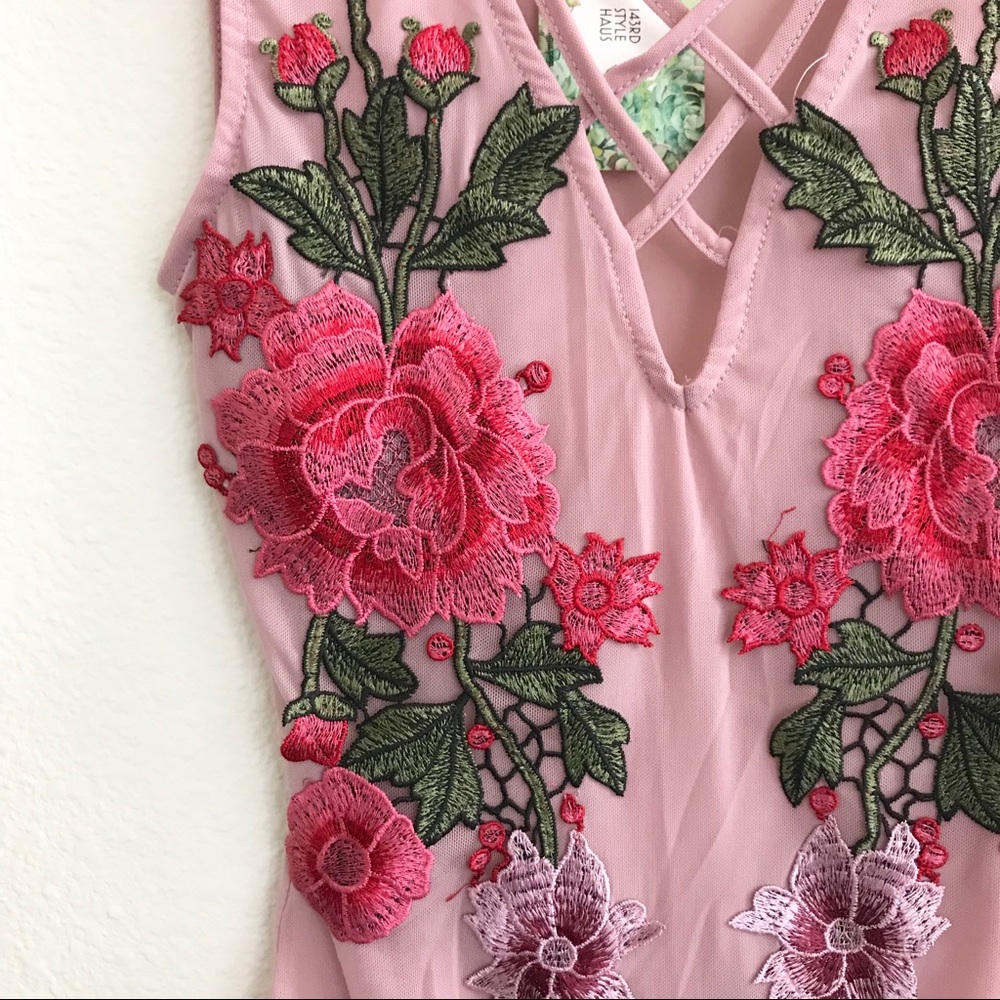 BLUSH EMBROIDERED MESH BODYSUIT - Picture 5 of 6